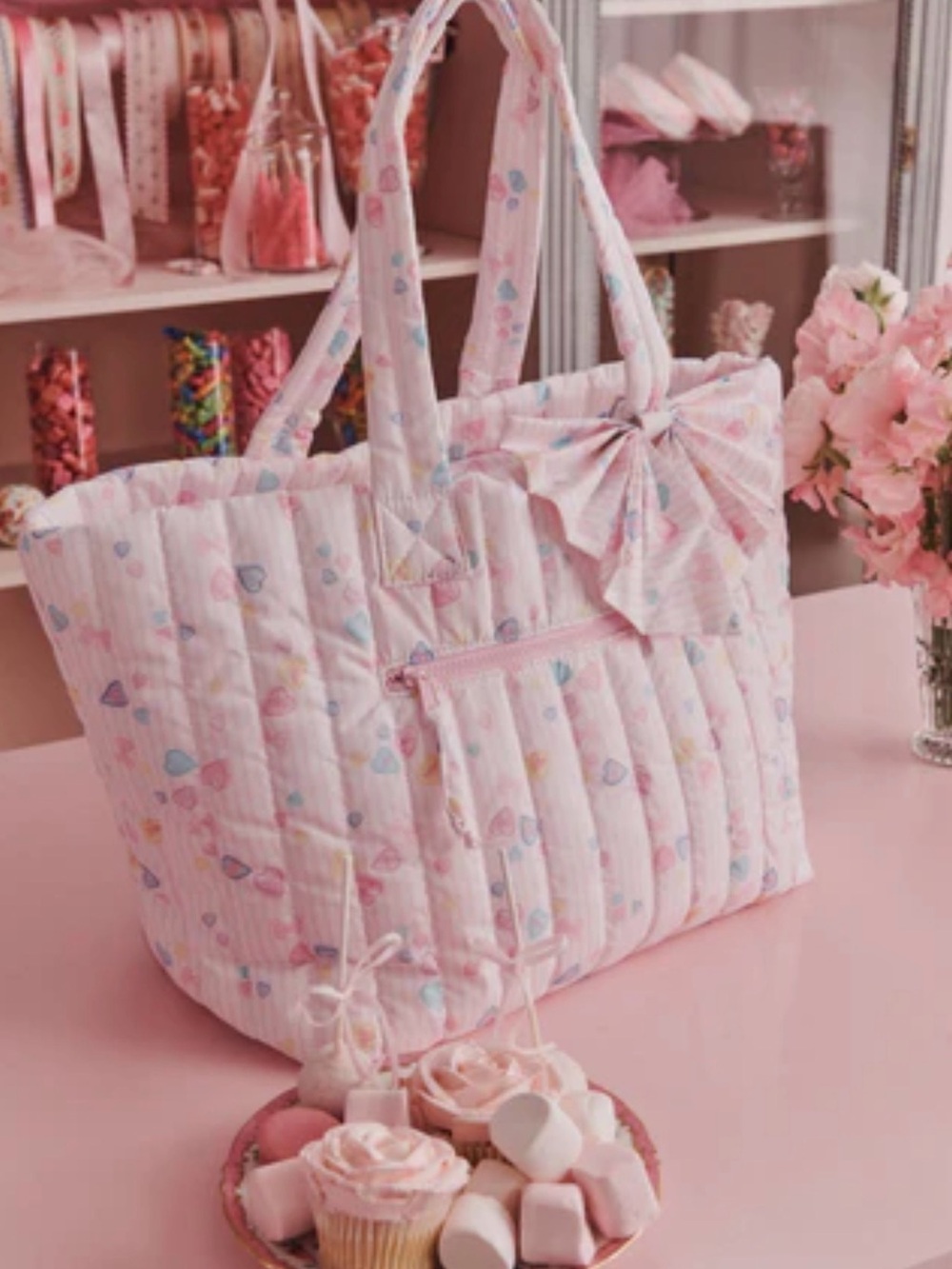 Loveshackfancy X Roller Rabbit Pink Heart Stripe Bow Tote Bag New In Package